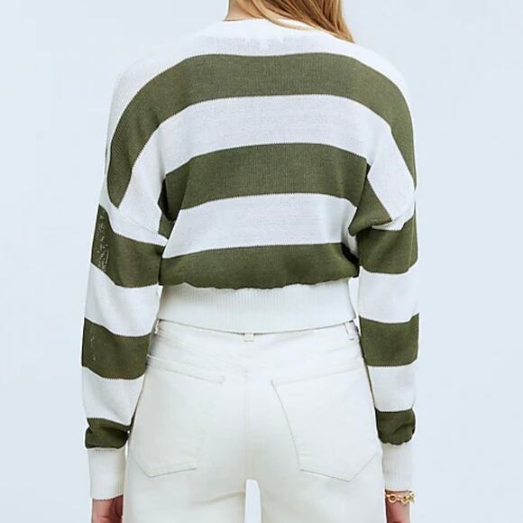 Madewell Sweater Womens Medium White Green Stripe Loose Knit Crewneck - Picture 7 of 14